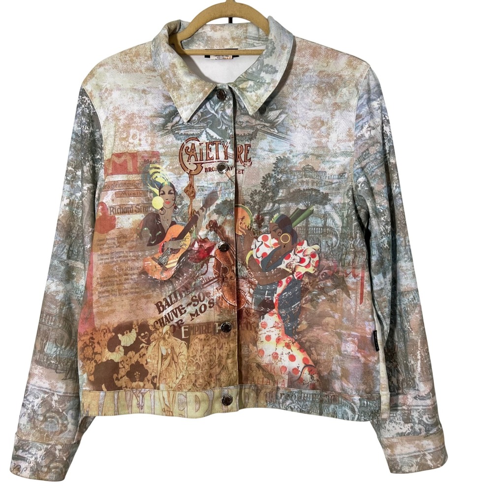 Vintage Impulse Jacket Size M Novelty Graphic Print Snap‎ Button Art To Wear